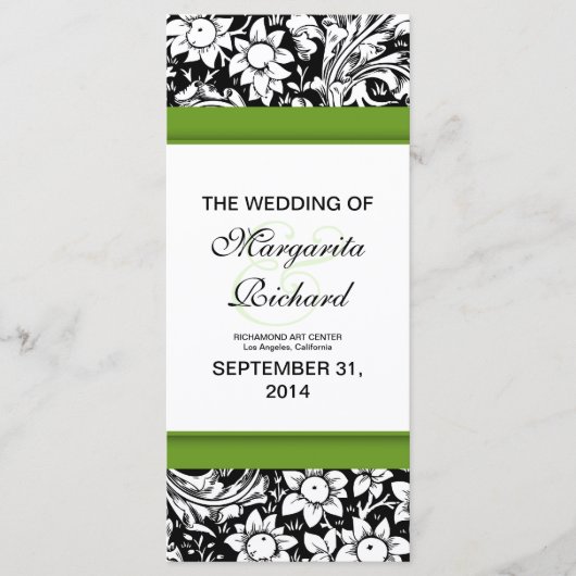 Zwarte en witte bloemen trouwprogramma's programmakaart (Voorkant)