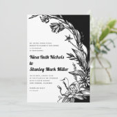 Zwarte en witte bloemen typografie florale bruilof kaart (Staand voorkant)