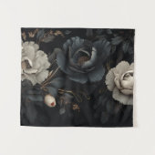 Zwarte en witte bloemen wandkleed (Voorkant (horizontaal))