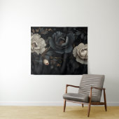 Zwarte en witte bloemen wandkleed (In Situ (horizontaal))
