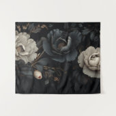 Zwarte en witte bloemen wandkleed (Voorkant (horizontaal))