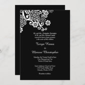 Zwarte en Witte Bloer 5x7 Uitnodiging tot bruiloft (Voorkant / Achterkant)
