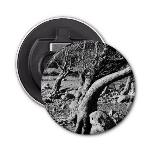 ZWARTE EN WITTE BOMEN BUTTON FLESOPENER (Voorkant)