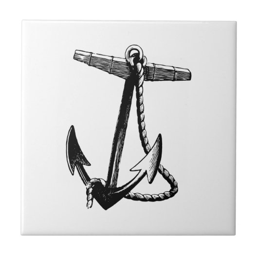  zwarte en witte boog Anchor en Rope Tegeltje (Voorkant)