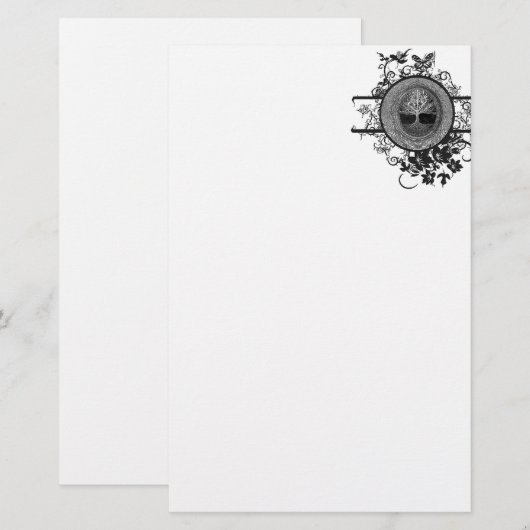 Zwarte en witte boom van het leven met Bloemen Briefpapier (Voorkant / Achterkant)