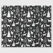 Zwarte en witte bosrijke rendieren cadeaupapier (Vlak)