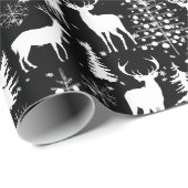 Zwarte en witte bosrijke rendieren cadeaupapier (Rol Hoek)