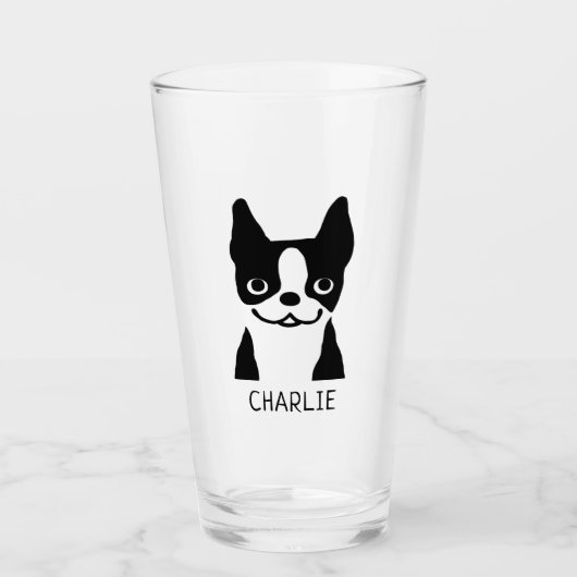 Zwarte en witte Boston Terrier gepersonaliseerd Glas (Voorkant)