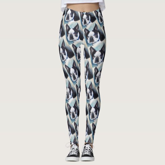 ZWARTE EN WITTE BOSTON TERRIER LEGGINGS (Voorkant)
