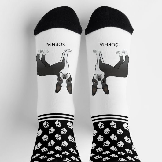Zwarte en Witte Boston Terrier met naam en poten Sokken (Top)