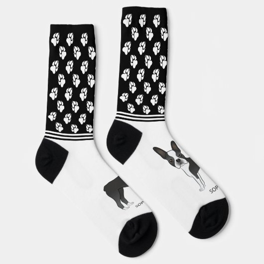 Zwarte en Witte Boston Terrier met naam en poten Sokken (Rechts)