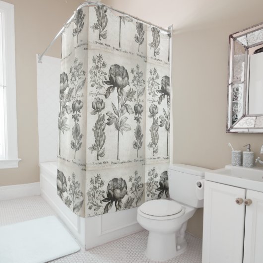 zwarte en witte botanische bloemen bloemen douchegordijn (In situ)