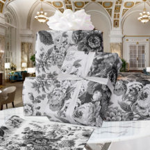 Zwarte en witte  botanische Floral Toile