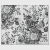 Zwarte en witte botanische Floral Toile Cadeaupapier (Vlak)
