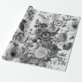 Zwarte en witte botanische Floral Toile Cadeaupapier (Uitgerold)