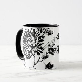 Zwarte en witte botanische Floral Toile Mok