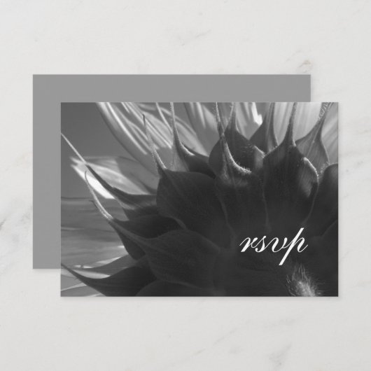 Zwarte en witte botanische zonnebloempjes RSVP (Voorkant / Achterkant)