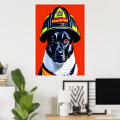 Zwarte en witte brandweerhond | AI Art Poster (Thuiskantoor)