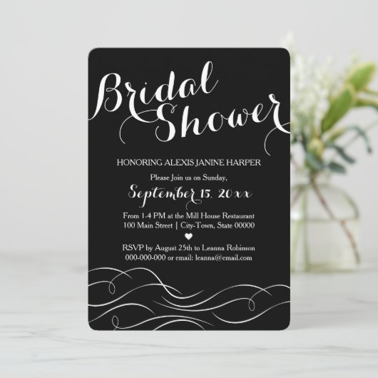 Zwarte en Witte Bridal Shower Invitation - Uitnodi Kaart (Staand voorkant)