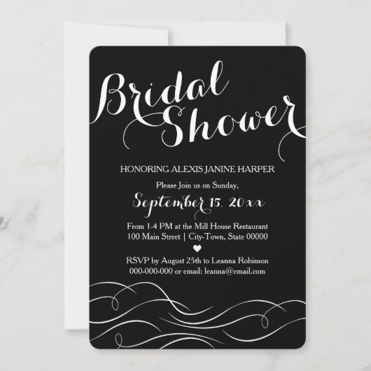 Zwarte en Witte Bridal Shower Invitation - Uitnodi Kaart (Voorkant)
