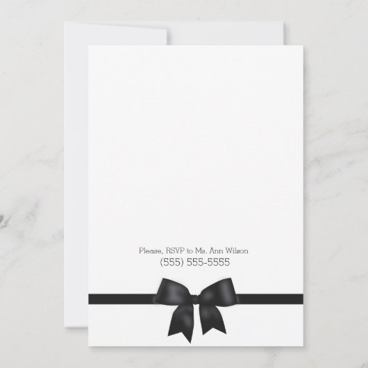 Zwarte en Witte Bridal Shower Invitting Bow Kaart (Achterkant)