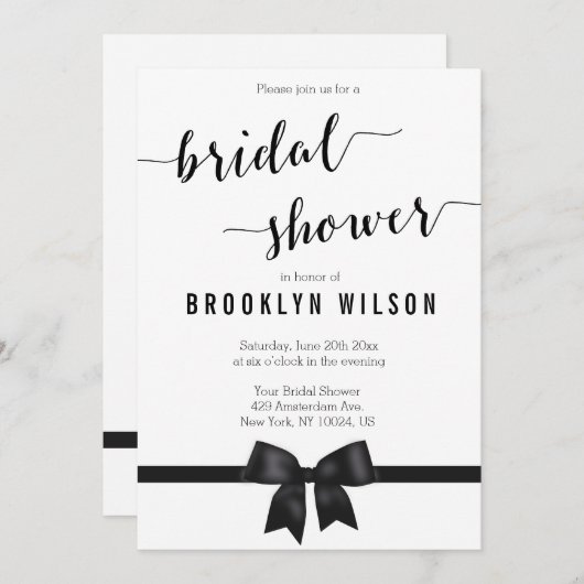 Zwarte en Witte Bridal Shower Invitting Bow Kaart (Voorkant / Achterkant)