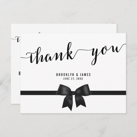 Zwarte en witte bruiloft Dank je Briefkaarten Bow (Voorkant / Achterkant)