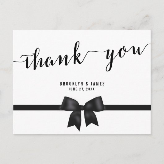 Zwarte en witte bruiloft Dank je Briefkaarten Bow (Voorkant)