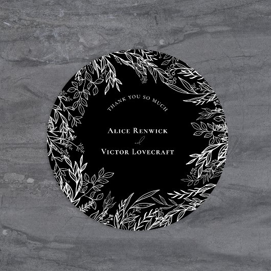 Zwarte en witte bruiloft Hartelijk dank Ronde Sticker