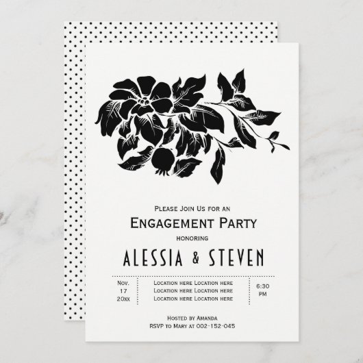 Zwarte en witte bruiloft kaart (Voorkant / Achterkant)