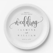 Zwarte en witte bruiloft papieren bordje (Voorkant)