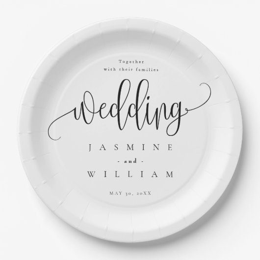 Zwarte en witte bruiloft papieren bordje (Voorkant)