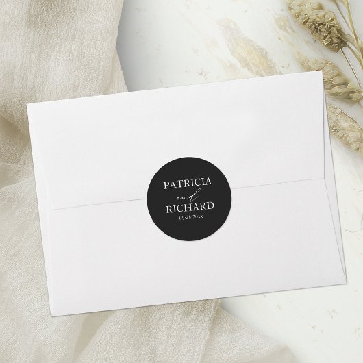 Zwarte en witte bruiloft ronde sticker