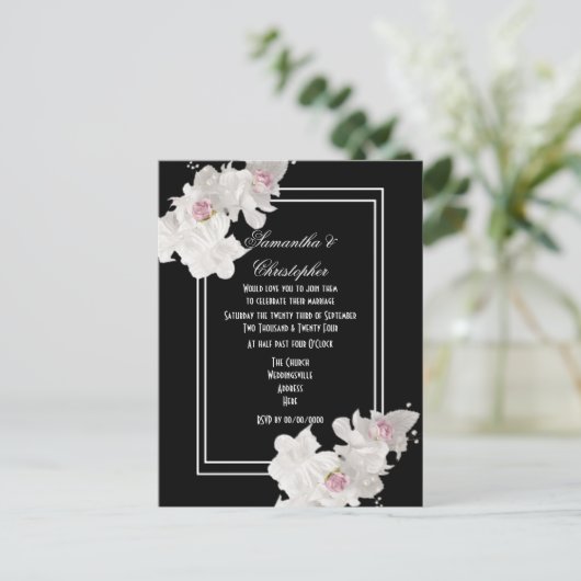 Zwarte en witte bruiloft uitnodiging briefkaart (Staand voorkant)