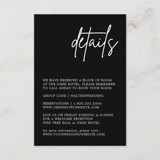 Zwarte en witte bruiloft - Versluitingskaart Informatiekaartje (Voorkant)