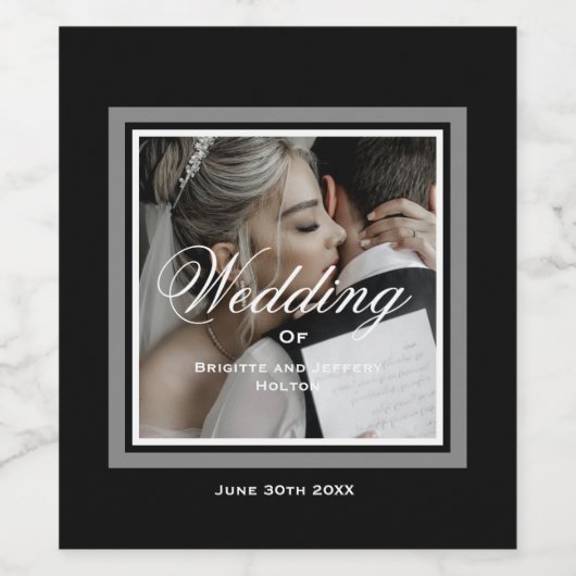 Zwarte en witte bruiloft wijn etiket (Enkel label)