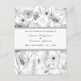 Zwarte en witte bruinbloem bruiloft briefkaart