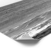 Zwarte en witte bruine pelikaan die over de oceaan poster (Hoek)