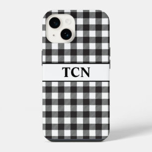 Zwarte en witte Buffalo geruite trendy monogram iPhone 14 Hoesje