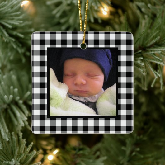 Zwarte en Witte Buffalo Pset Baby's eerste Kerstmi Keramisch Ornament (Boom)