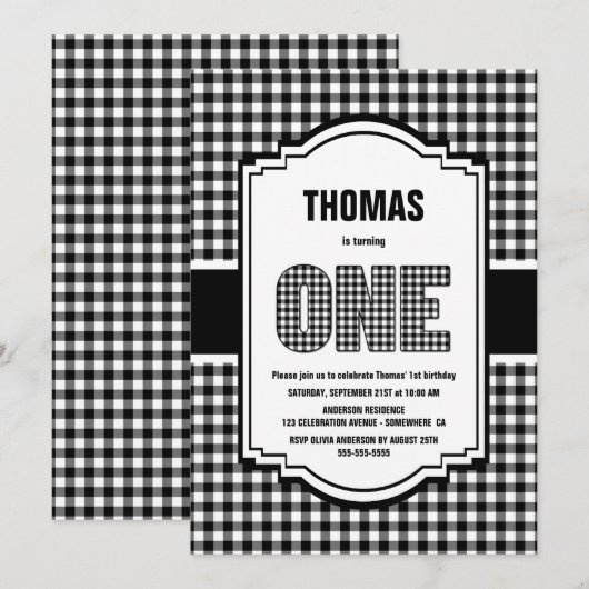 Zwarte en Witte Buffalo-spelden 1e verjaardag Kaart (Voorkant / Achterkant)