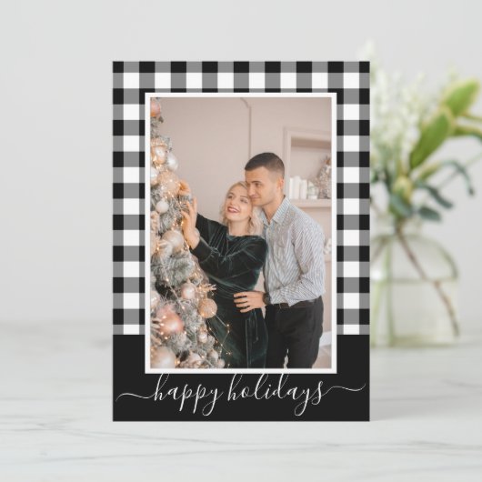 Zwarte en witte Buffalo-speldenfoto met kerstkaart (Staand voorkant)