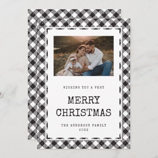 Zwarte en witte Buffalo-speldenfoto met kerstkaart (Voorkant / Achterkant)