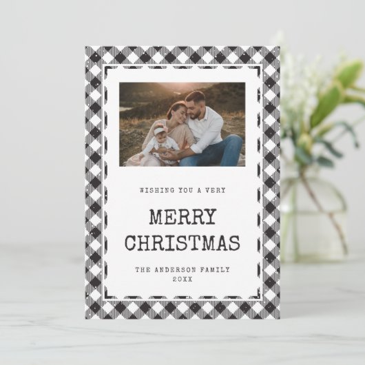 Zwarte en witte Buffalo-speldenfoto met kerstkaart (Staand voorkant)