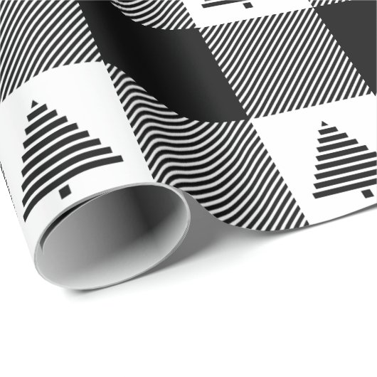 Zwarte en witte buffels met kerstbomen cadeaupapier (Rol Hoek)