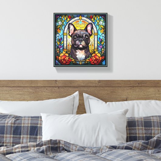 Zwarte en witte Bulldog Canvas Afdruk (Insitu (Slaapkamer))