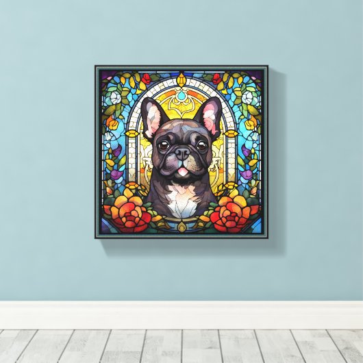 Zwarte en witte Bulldog Canvas Afdruk (Insitu (Houten vloer))