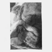 Zwarte en Witte Bulldog Puppy Theedoek (Verticaal)