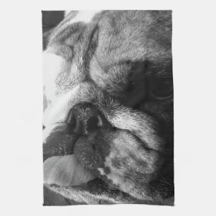 Zwarte en Witte Bulldog Puppy Theedoek