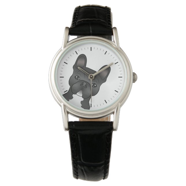 Zwarte en witte bullehond / Frenchie Cute Dog Horloge (Voorkant)